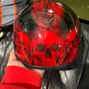 Vibrant Red Skull Graphic Helmet
